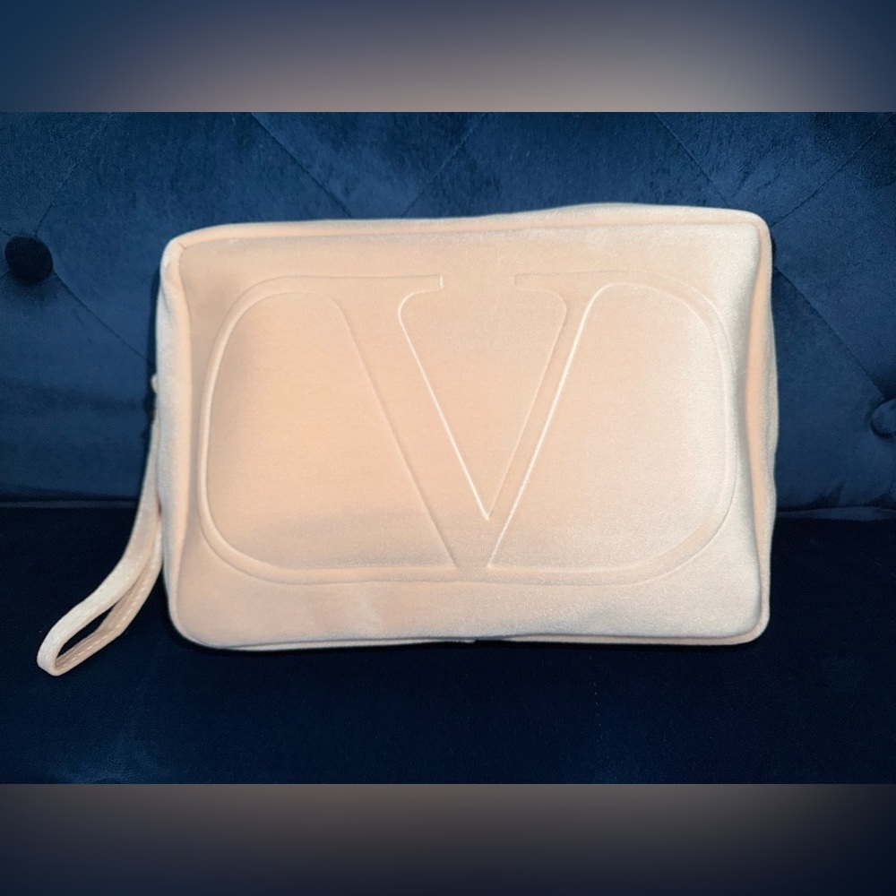 NEW Valentino Cream/Peach Velvet Cosmetic Bag